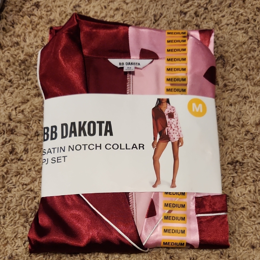 NWT BB Dakota Burgundy and Pink Satin Pajama Set